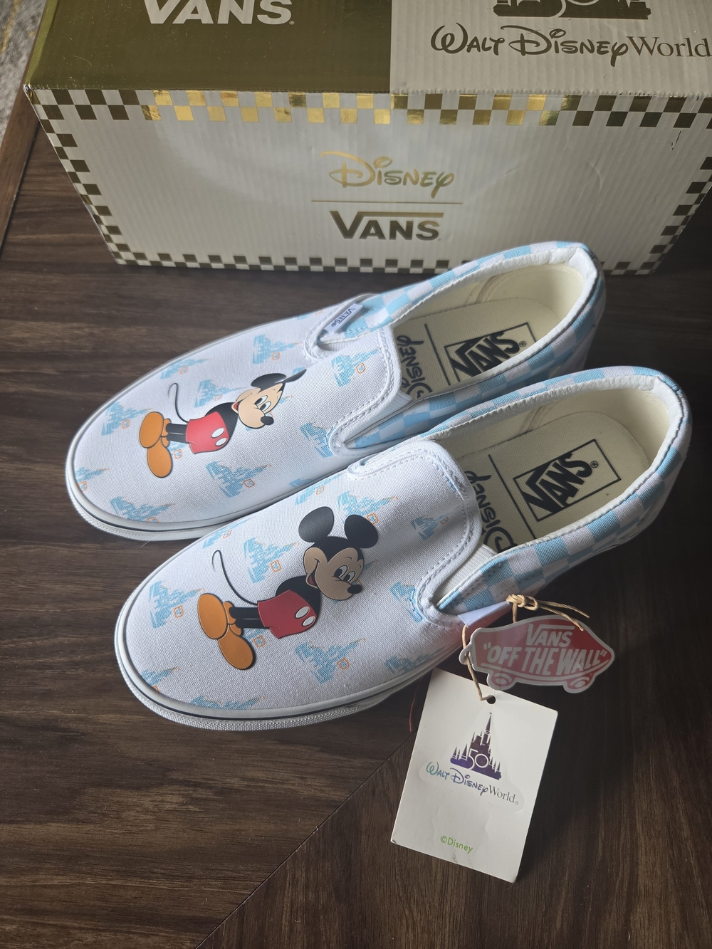 Disney Parks 50th Anniversary Mickey Vans Of The Wall Slip Shoes Size M8.5, New,